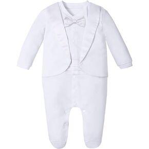 A&J DESIGN Baby Boy Tuxedo Gentleman Footie One-piece Romper with Bow Tie Newborn-9 Months