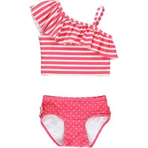 Hot Pink Heart One Shoulder Ruffle Tankini - 10 in Kuwait