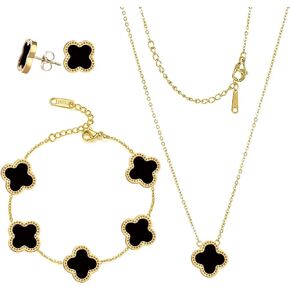Necklace Pendant Earring Bracelet Set | Jewelry Gift for Women & Girls | Jewelry Set - Black