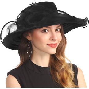 Women Organza Kentucky Derby Church Dress Cloche Hat Fascinator Floral Tea Party Wedding Bucket Hat