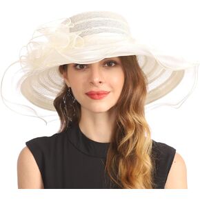 Women Organza Kentucky Derby Church Dress Cloche Hat Fascinator Floral Tea Party Wedding Bucket Hat