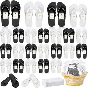 Unittype 24 Pairs Flip Flops Bulk for Wedding Guest Slippers Hotel Guest Spa Slippers Wedding Party Favors Flip Flops with Size Cards Drawstring Bags for Wedding Pool Party