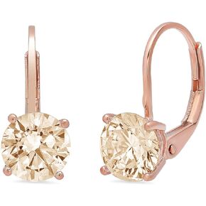 Clara Pucci 3.0 ct Brilliant Round Cut Solitaire VVS1 Flawless Natural Brown Morganite Gemstone Pair of Lever back Drop Dangle Earrings Solid 18K Rose Gold