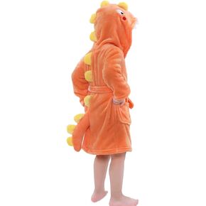lontakids Kids Dinosaur Robe, Toddler Girls Boys Plush Bathrobes, Hooded Housecoat, 2-8 Years
