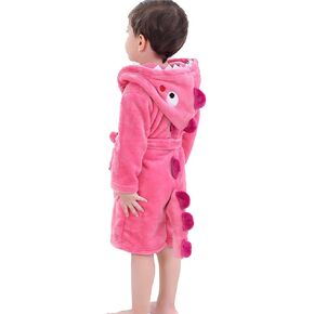 lontakids Kids Dinosaur Robe, Toddler Girls Boys Plush Bathrobes, Hooded Housecoat, 2-8 Years