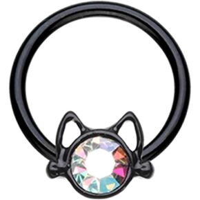 Black Kitty Cat Steel Cartilage Captive Bead Ring Size 316L Surgical Steel Size 16GA 3/8" Little Aiden