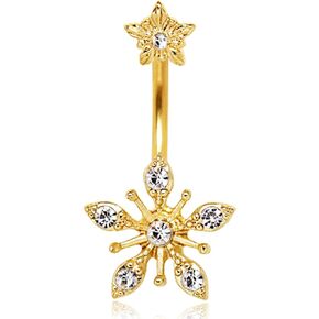 Little Aiden Gold Plated Snow Ice Crystal Flower Navel Belly Ring 316L Stainless Steel Size 14GA 3/8"