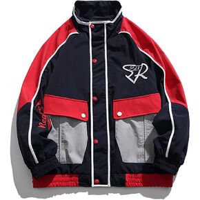 Aelfric Eden Jackets Hip Hop Patchwork Streetwear Casual Trendy Motorcycle Jacket with Pockets
