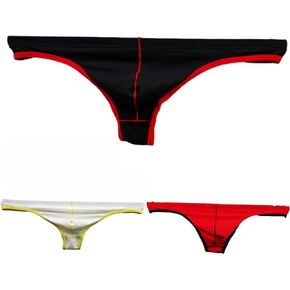 POPMOOD Men's Sexy Thong Underwear, Cotton G-String Low Rise Underpants Red/Black/White 3 Pack