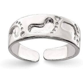 The Black Bow Footprints Toe Ring in Sterling Silver