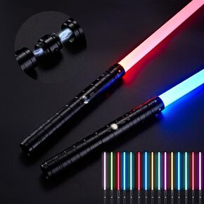 2 in 1 Dueling Lightsaber 15 RGB Colors Changeable 3 Modes with Fx Battle Sound Metal Hilt Light Sabers for Adults Kids Halloween Cosplay