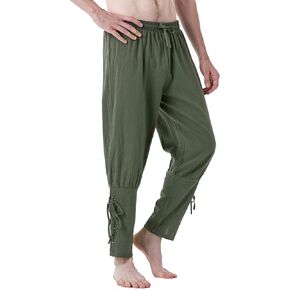 Men's Pure Cotton Vintage Ankle Banded Pants for Renaissance Pirate Viking Medieval Costume