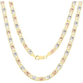 Nuragold 14k Three Tone Yellow Rose White Gold 5mm Valentin Link Anchor Chain Necklace, Mens Womens Jewelry 16" 18" 20" 22" 24" 26"