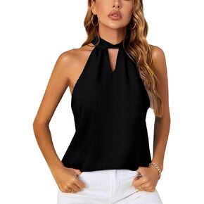 Women's Halter Shirt Fall Top High Neck Sleeveless Ruched Summer Slimming Fashion Bow Casual Vest