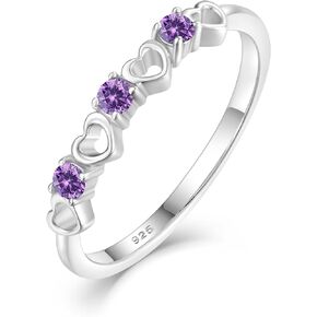 Plain Heart Stackable Ring Eternity Ring for Women, 925 Sterling Silver Ring Round Birthstone for Jewelry Gift