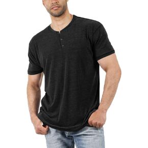 Aoysky Men Short/Long Sleeve T-Shirt Casual Solid Color Button-up Henley Shirt V Neck Tee Tops in Kuwait