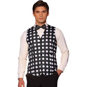 Lars Amadeus Polka Dots Suit Vests for Men's Slim Fit V Neck Waistcoat Formal Dress Vest