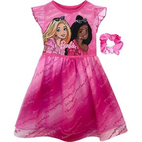 Komar Kids Barbie Toddler Girls Nightgown with Scrunchie - Dress Up Fantasy Gown Pajamas