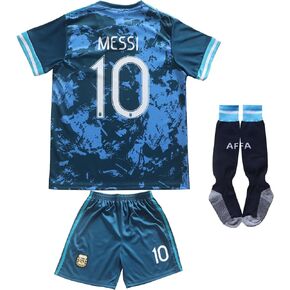 2021 Argentina #10 Leo Copa-American Away Kids Soccer Jersey/Shorts/Socks Kit Youth Sizes