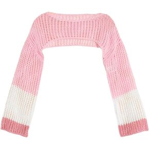 Floerns Girls Color Block Long Sleeve Drop Shoulder Super Sweater Crop Top