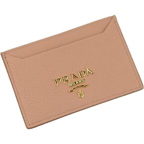 Prada Vitello Grain Leather Card Holder Cipria Beige Gold Logo 1MC208