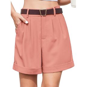 QUEZHU Women's Summer Dressy Casual Elastic Waist Wide Leg Suit Tailored Shorts Comfy Elagant Work Trouser Shorts