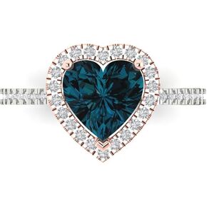 Clara Pucci 2.33ct Heart Cut Solitaire with Accent Halo Natural London Blue Topaz gemstone designer Modern Ring 14k 2 Tone Gold