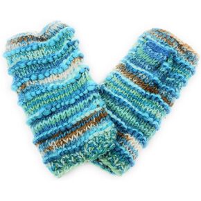 Hand Knit Wool Fingerless Texting Gloves or Mittens Fleece Lined Made in Nepal