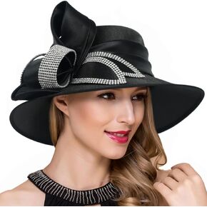 Women Kentucky Derby Church Hat Elegant Tea Party Dress Wedding Hat with Rhinestones