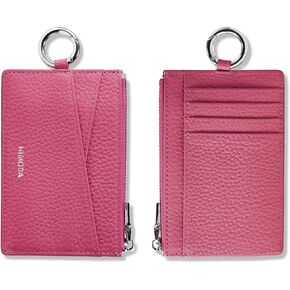 HIMODA Slim Wallet for Women & Men, Real Leather Credit Card Holder with Keychain, Small Front Pocket Wallets, Thin Black Card case with Coin Pouch, Minimalist & Compact