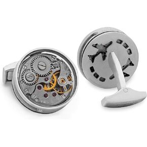 Slim Skeleton Round Gear cufflinks with Matte Rhodium Finish, Silver in Kuwait