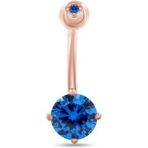 Wishrocks Round Cut Simulated Birthstone Body Piercing Belly Button Ring for Womens & Girls in 14K Gold Over 925 Sterling Silver, Jewelry Gift for Her