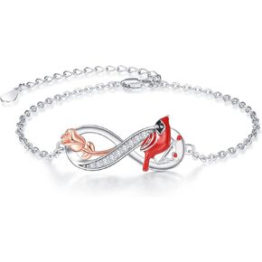 Palpitate Cardinal Bracelet Sterling Silver Red Rose Infinity Bracelet for Women Girls Cardinal Gifts Jewelry