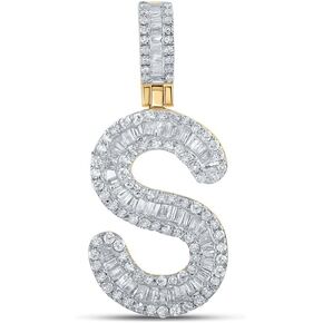 10kt Yellow Gold Mens Baguette Diamond S Initial Letter Pendant 1/2 Cttw