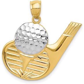 Solid 14k Yellow Gold Men's Two Toned Golf Pendant Charm - 27mm x 24mm