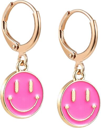 أقراط Preppy للفتيات في سن المراهقة النساء ابتسامة الوجه دلايات قلادة الذهب الصغيرة Huggie هوب استرخى إسقاط أقراط العصرية مجوهرات هدايا in Saudi Arabia