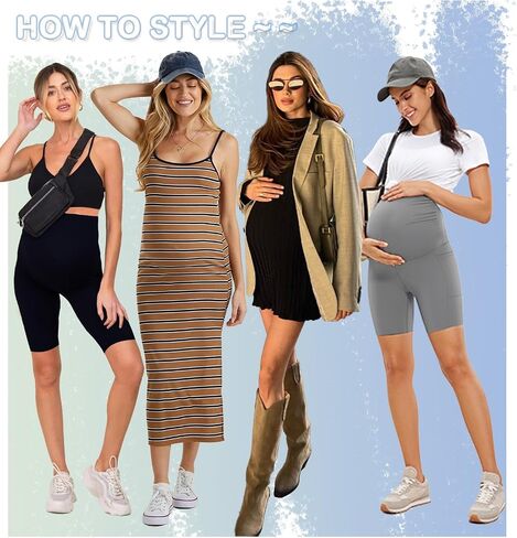 3 Pack Maternity Shorts Over The Belly Pregnancy Biker Shorts Workout Yoga Active Pregnant Pants Pajama with Pockets in Saudi Arabia