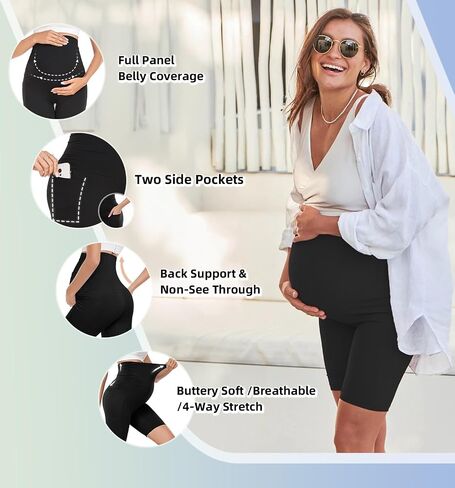 3 Pack Maternity Shorts Over The Belly Pregnancy Biker Shorts Workout Yoga Active Pregnant Pants Pajama with Pockets in Saudi Arabia