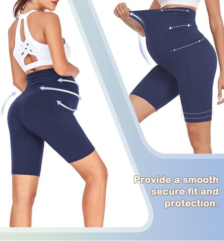 3 Pack Maternity Shorts Over The Belly Pregnancy Biker Shorts Workout Yoga Active Pregnant Pants Pajama with Pockets in Saudi Arabia