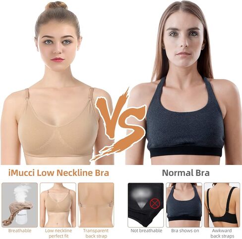 حمالة صدر iMucci Professional باللون البيج الشفاف بدون ظهر بدون إسفنجة لرقص الباليه (خط العنق السفلي) in Kuwait