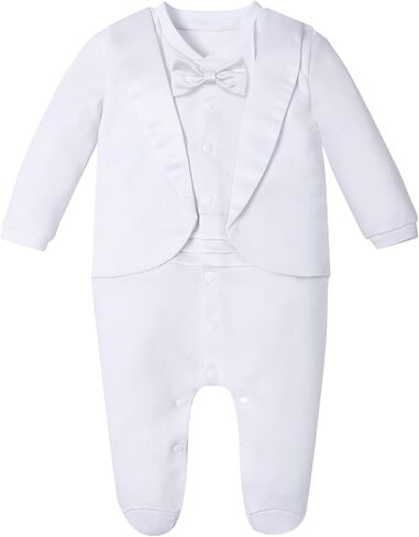 A&J DESIGN Baby Boy Tuxedo Gentleman Footie One-piece Romper with Bow Tie in Saudi Arabia