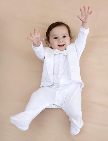 A&J DESIGN Baby Boy Tuxedo Gentleman Footie One-piece Romper with Bow Tie in Saudi Arabia