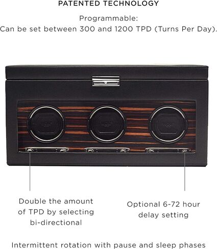 ملفاف ساعة WOLF Roadster مع مساحة تخزين، أسود - ملاءمة آمنة مع أساور ديناميكية حاصلة على براءة اختراع - جميع أحجام المعصم - غطاء من الجلد النباتي والزجاج - يتضمن محول عالمي in Kuwait