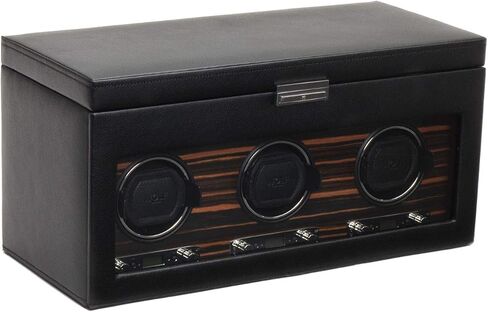 ملفاف ساعة WOLF Roadster مع مساحة تخزين، أسود - ملاءمة آمنة مع أساور ديناميكية حاصلة على براءة اختراع - جميع أحجام المعصم - غطاء من الجلد النباتي والزجاج - يتضمن محول عالمي in Kuwait