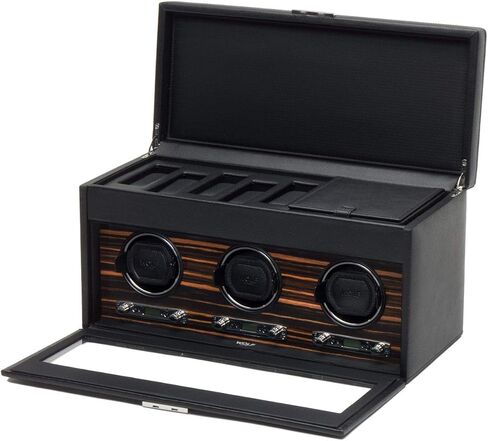 ملفاف ساعة WOLF Roadster مع مساحة تخزين، أسود - ملاءمة آمنة مع أساور ديناميكية حاصلة على براءة اختراع - جميع أحجام المعصم - غطاء من الجلد النباتي والزجاج - يتضمن محول عالمي in Kuwait