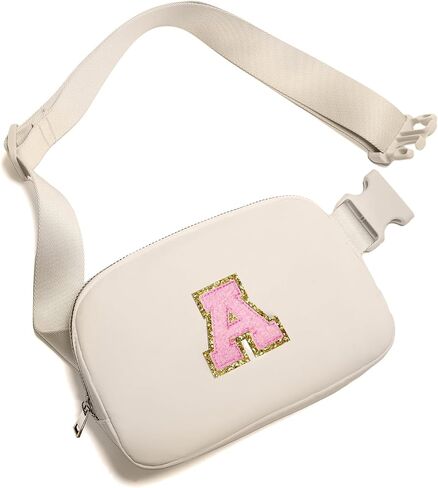 حقيبة حزام Gitus Fanny Pack حقائب كروس مع رقعة الحروف الأولية هدايا عيد ميلاد لطيفة للفتيات المراهقات أشياء رائعة للمراهقين أشياء Preppy العصرية للفتيات المراهقات (بيج-A) in Kuwait