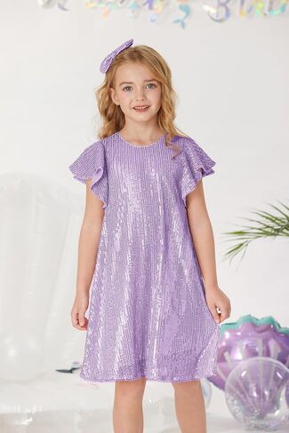فستان للفتيات من GRACE KARIN مزين بالترتر وأكمام واسعة ومشرقة فستان متوسط ​​الطول مع فيونكة شعر 5-12 سنة in Kuwait