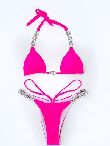 Women Swimsuit - Two Piece Sexy Shiny Crystal Rhinestones Bikini Set - Luxury Swimwear in Saudi Arabia