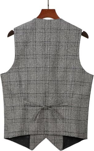 Mens Vintage Suit Vest Plaid Tweed Regular Fit Waistcoat for Wedding Groomsmen in Saudi Arabia