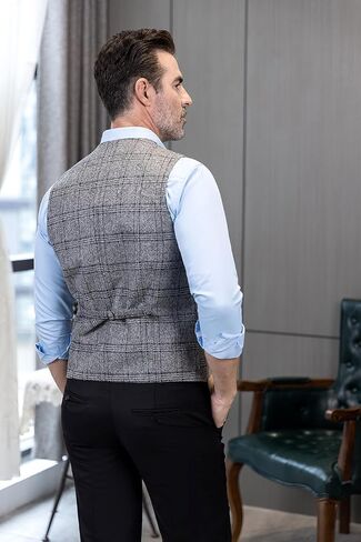 Mens Vintage Suit Vest Plaid Tweed Regular Fit Waistcoat for Wedding Groomsmen in Saudi Arabia
